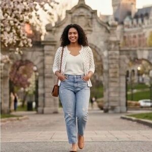 Tommy Hilfiger Polka Dot 3/4 Sleeve Button-Front Cardigan